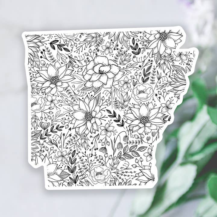 Adhesivo de vinilo floral blanco y negro del estado de Arkansas para venta al por mayor de West Creek Mercantile