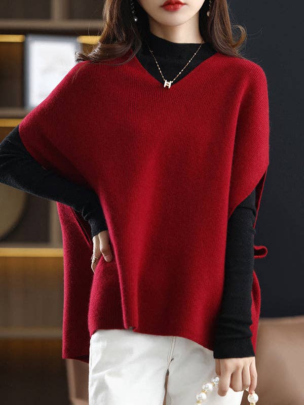 Plush Looks – wholesale Väst - Dam – Avslappnad ärmlös lös enfärgad V-ringad västtopp9