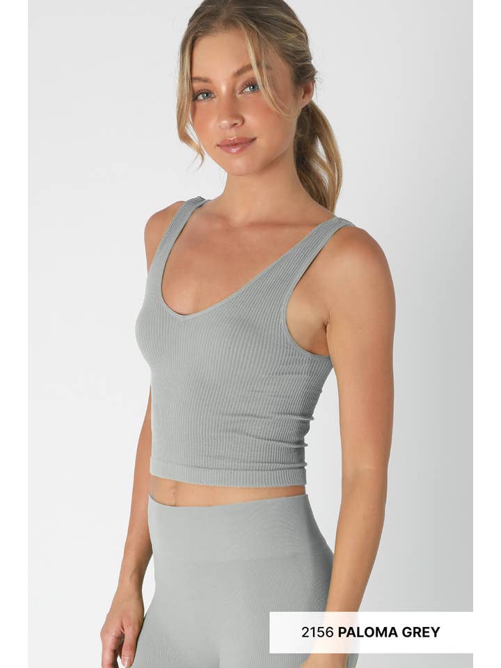 NIKIBIKI – Top de malha - Mulher por atacado – NS7575 - Top recortado canelado com decote em V28