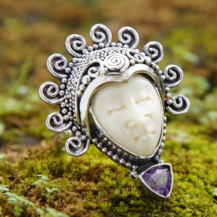 NOVICA - Wholesale Cocktail/Statement Ring - Saraswati Face In Purple Amethyst Cocktail Ring2