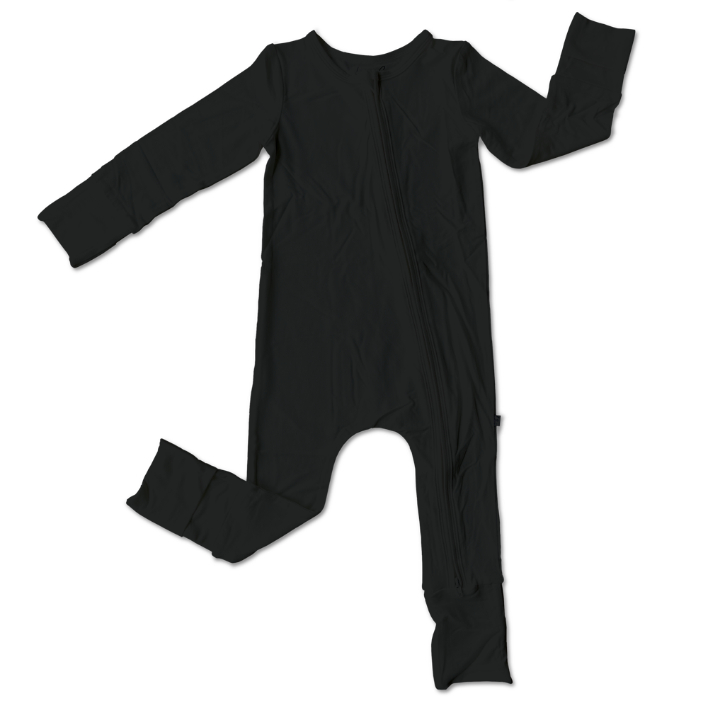 Laree + Co. - Wholesale Sleepsuit - Baby - Allie Black Bamboo Triple-Zip Convertible Footie0
