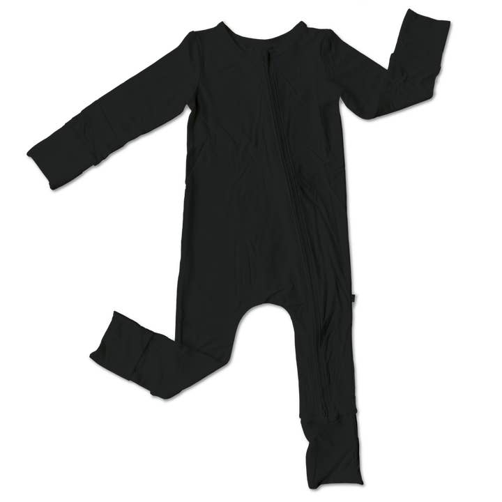 Laree + Co. - Wholesale Sleepsuit - Baby - Allie Black Bamboo Triple-Zip Convertible Footie