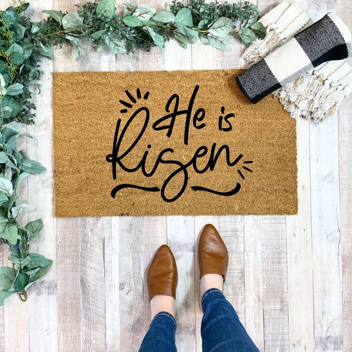 He Is Risen Christian Doormat for Easter for wholesale by Nickel Designs Doormats