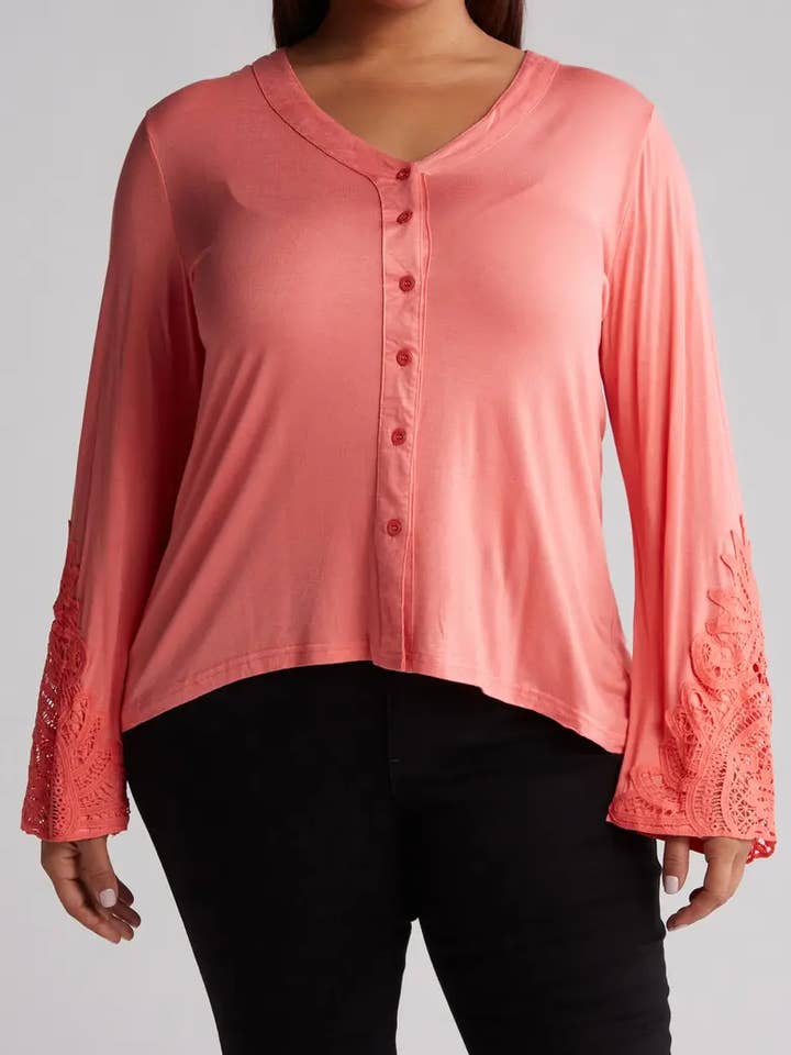 7578KX Lace Bell Sleeve Blouse for wholesale by Select Clothing