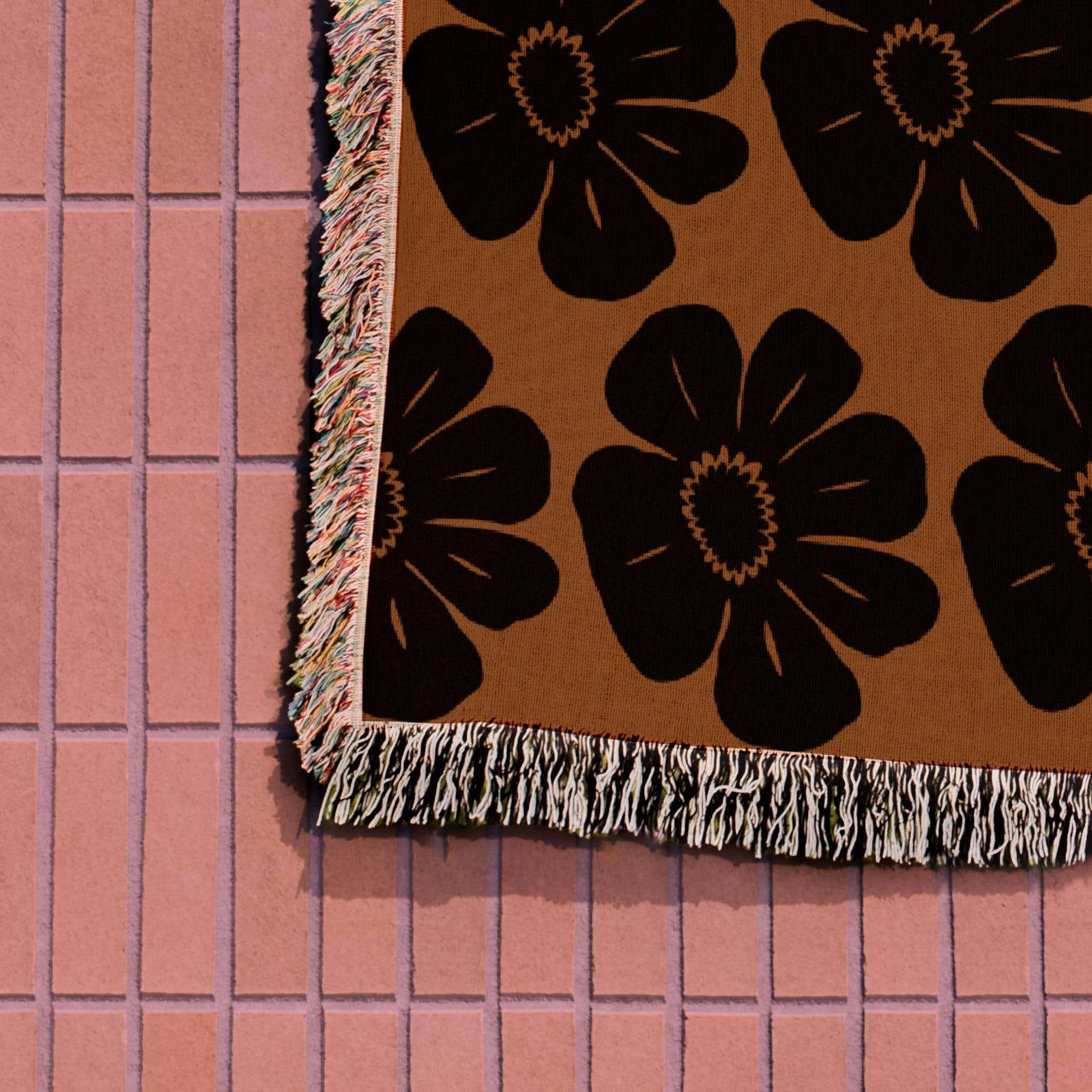 TaylorBassam - Wholesale Throw Blanket - Brown And Black Matisse Flower Woven Cotton Blankets1