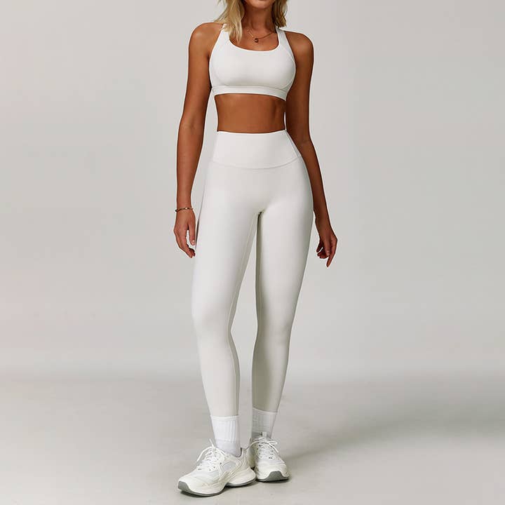 cross back Sports Bra + High-waisted leggings 2-Piece Set for wholesale by WONDERXFANS