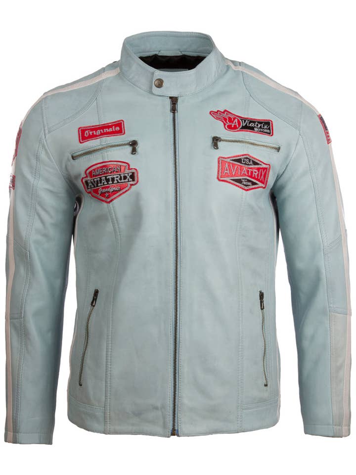 Aviatrix - Wholesale Leather Jacket - Men's - 0G2T Men's Racing Biker - Sky Blue
