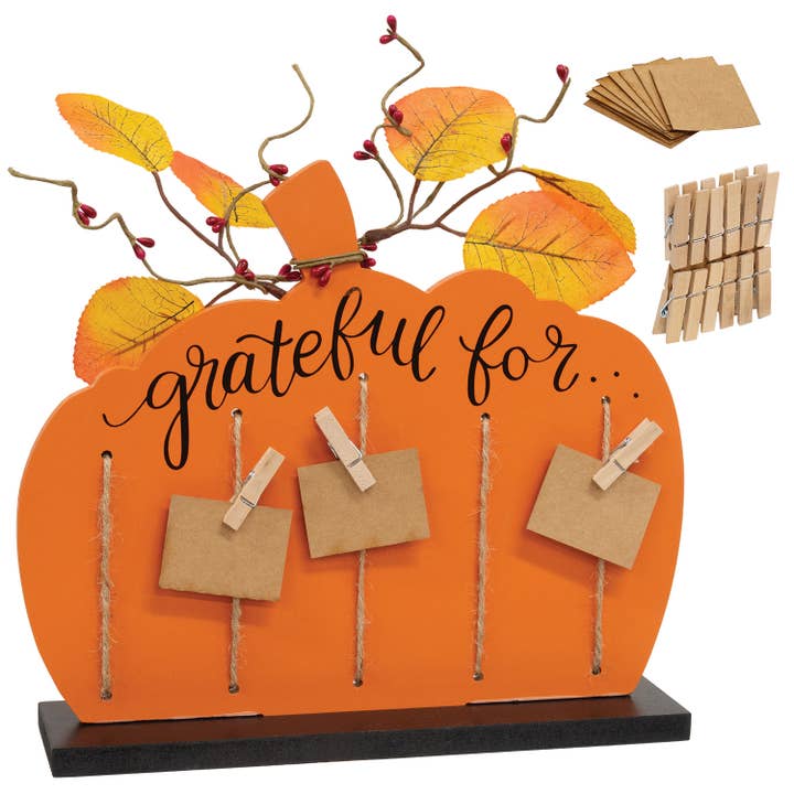Grateful For...Pumpkin Clipboard on Base for wholesale by The Hearthside Collection