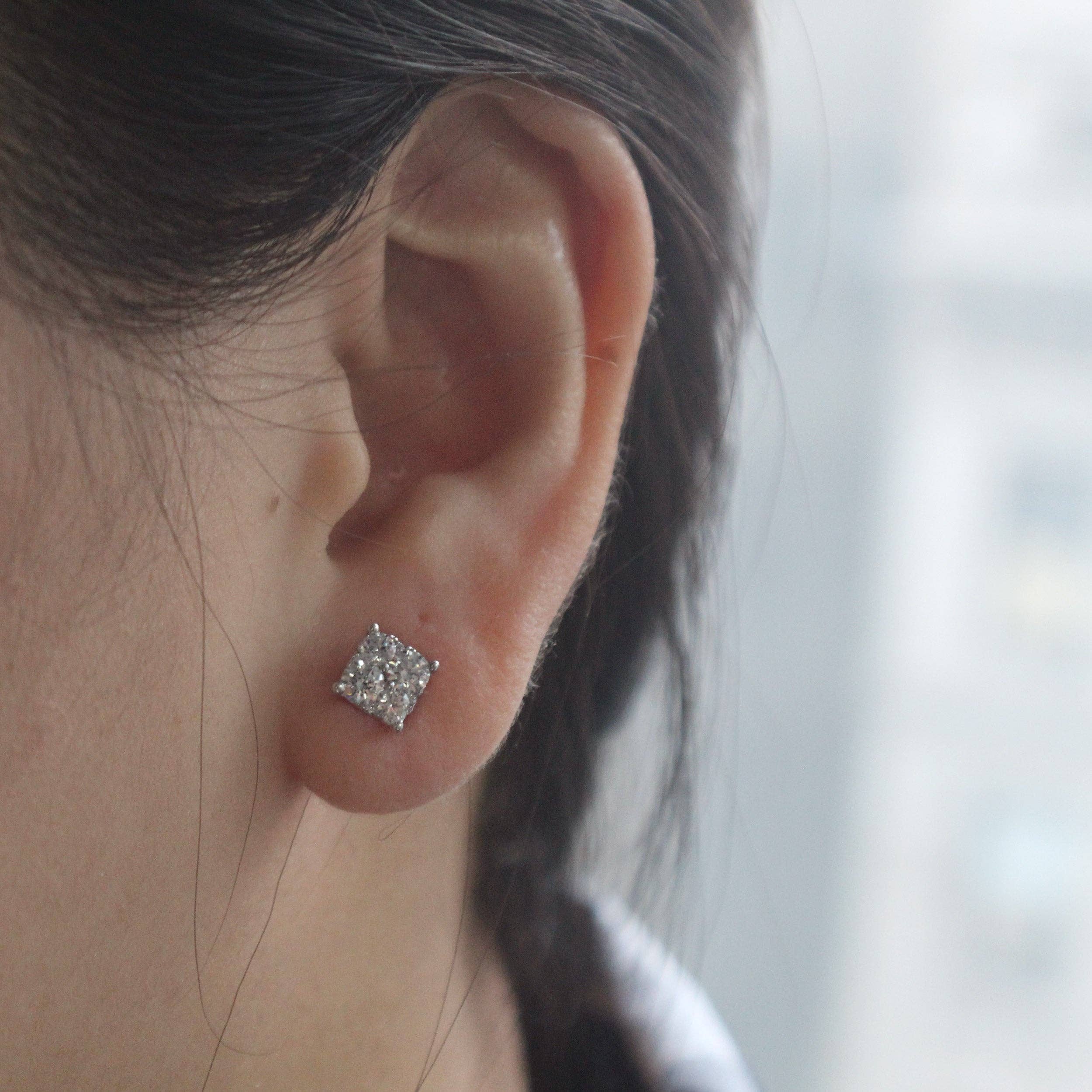 Fifth and Fine - Wholesale Stud/Post Earrings - 1/4 - 1 1/2 Cttw Cushion Diamond Stud Earrings set in 925 St15