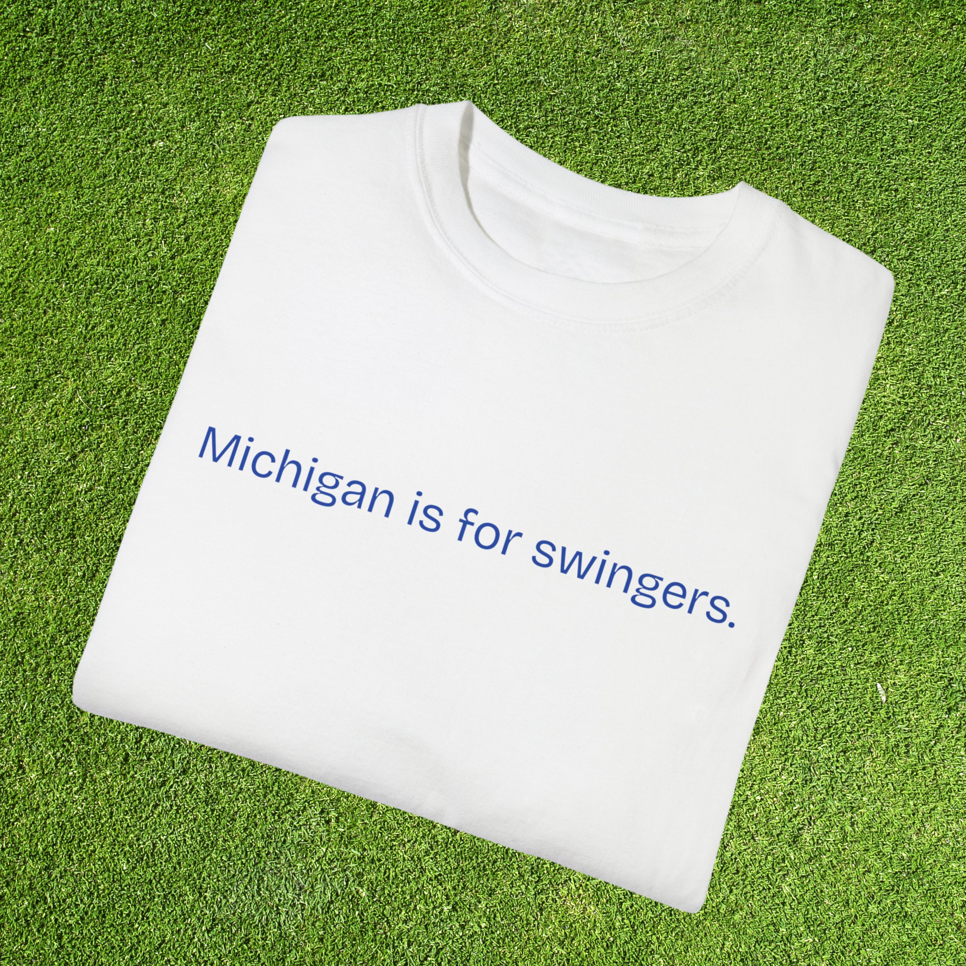 White Michigan Is for Swingers Unisex T-Shirt – Funny Golf Shirt with Golfer in Martini Glass, Cheeky 100% Cotton Tee for wholesale on Faire1