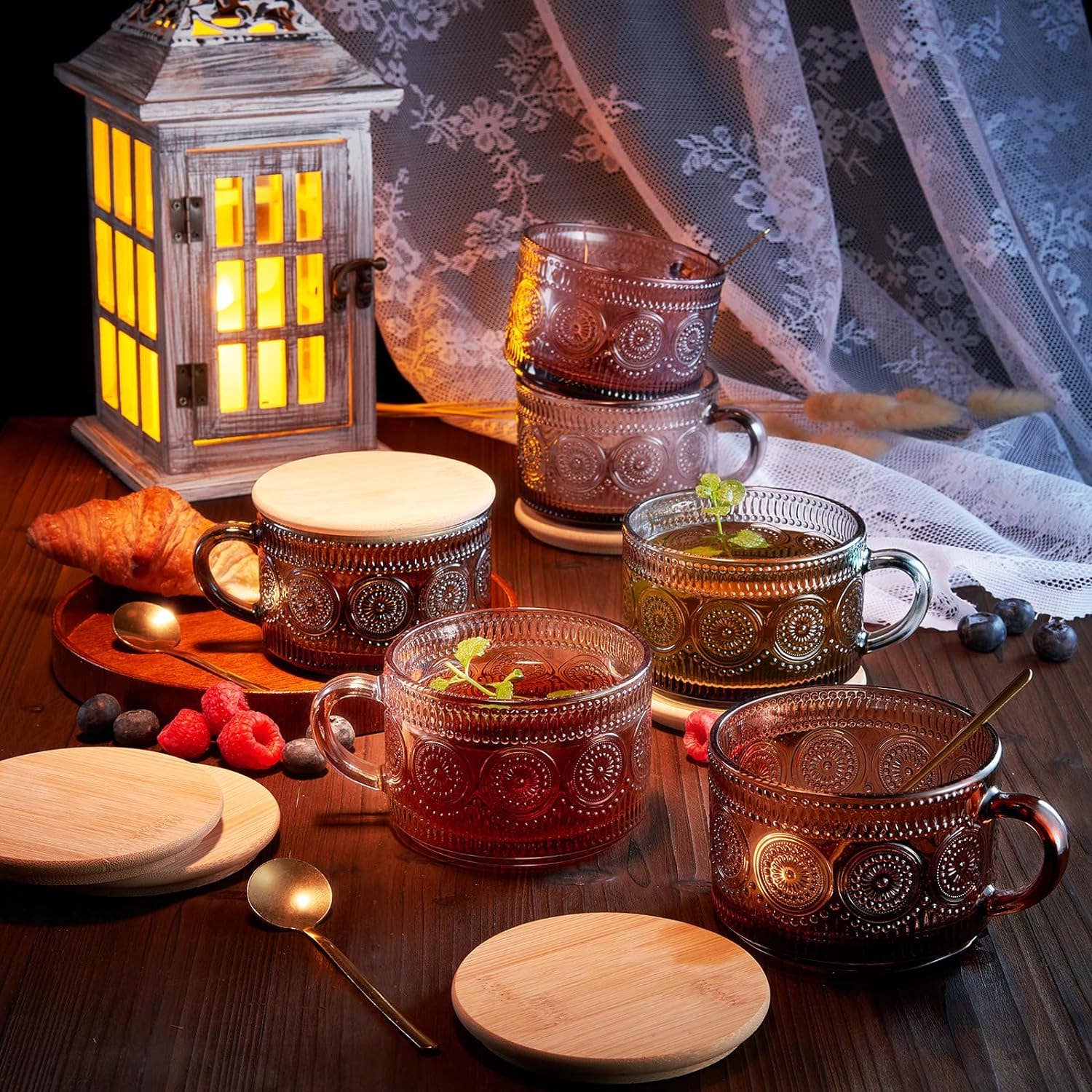 The Wine Savant /  Khen Glassware - Venta al por mayor Taza - Juego de tazas de café vintage de colores apagados | Juego de 6 | 15 oz3