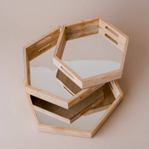 Q Toys - Wholesale Wood Toy - Kids - Hexagonal Mirror Trays Set of 3