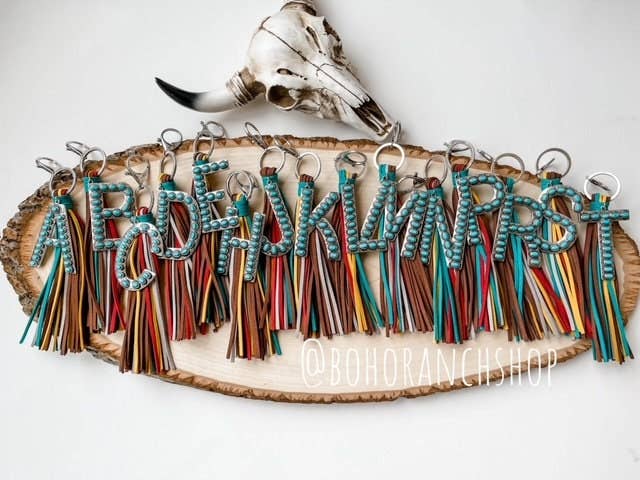 Boho Ranch Shop - Wholesale Keychain - Women's - Western Initial Monogram Fringe Tassel Keychain1