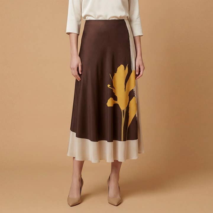 Mid-length skirt with two-tone floral print – BCL5029VS-5 for wholesale by Cecile Wang