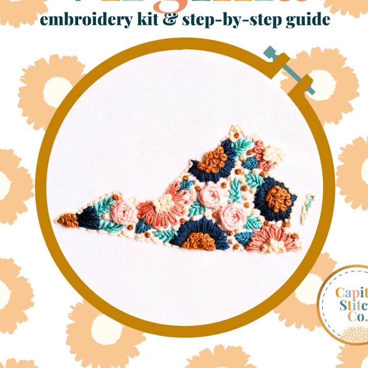 The Virginia DIY Step by Step Embroidery Kit for wholesale by Capital Stitch Co.