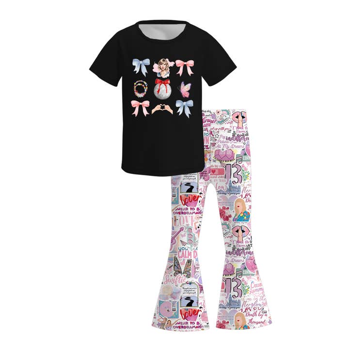 Swiftie outfit Taylor swift short sleeve tee&bell pant set for wholesale by Little Trendy