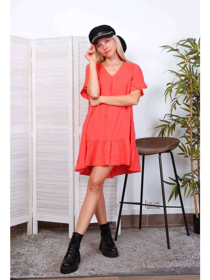 LÉA & LUC - Wholesale Dress - Women's - Short dress in 100% linen REF.1885/15