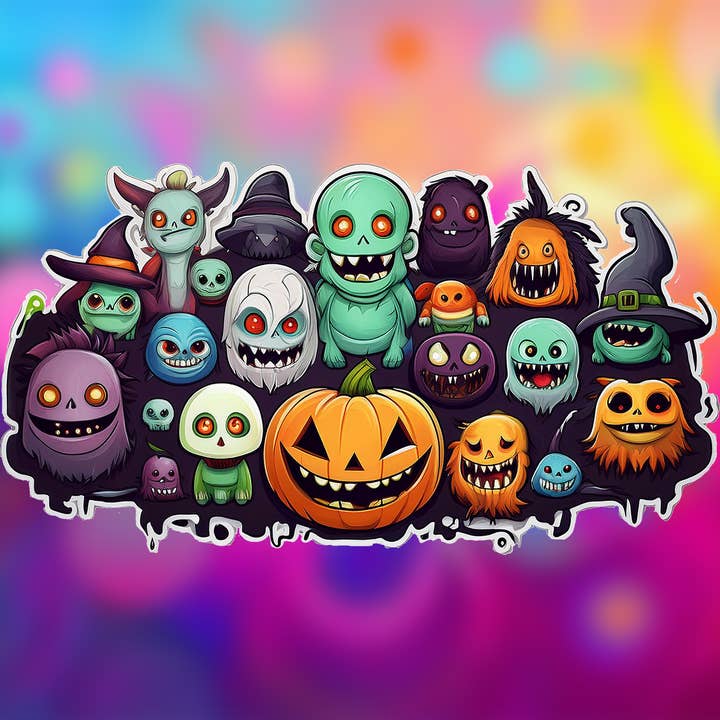 Halloween Pumpkin Monster Group Sticker 016 for wholesale by MILLER PRECISION SIGNS