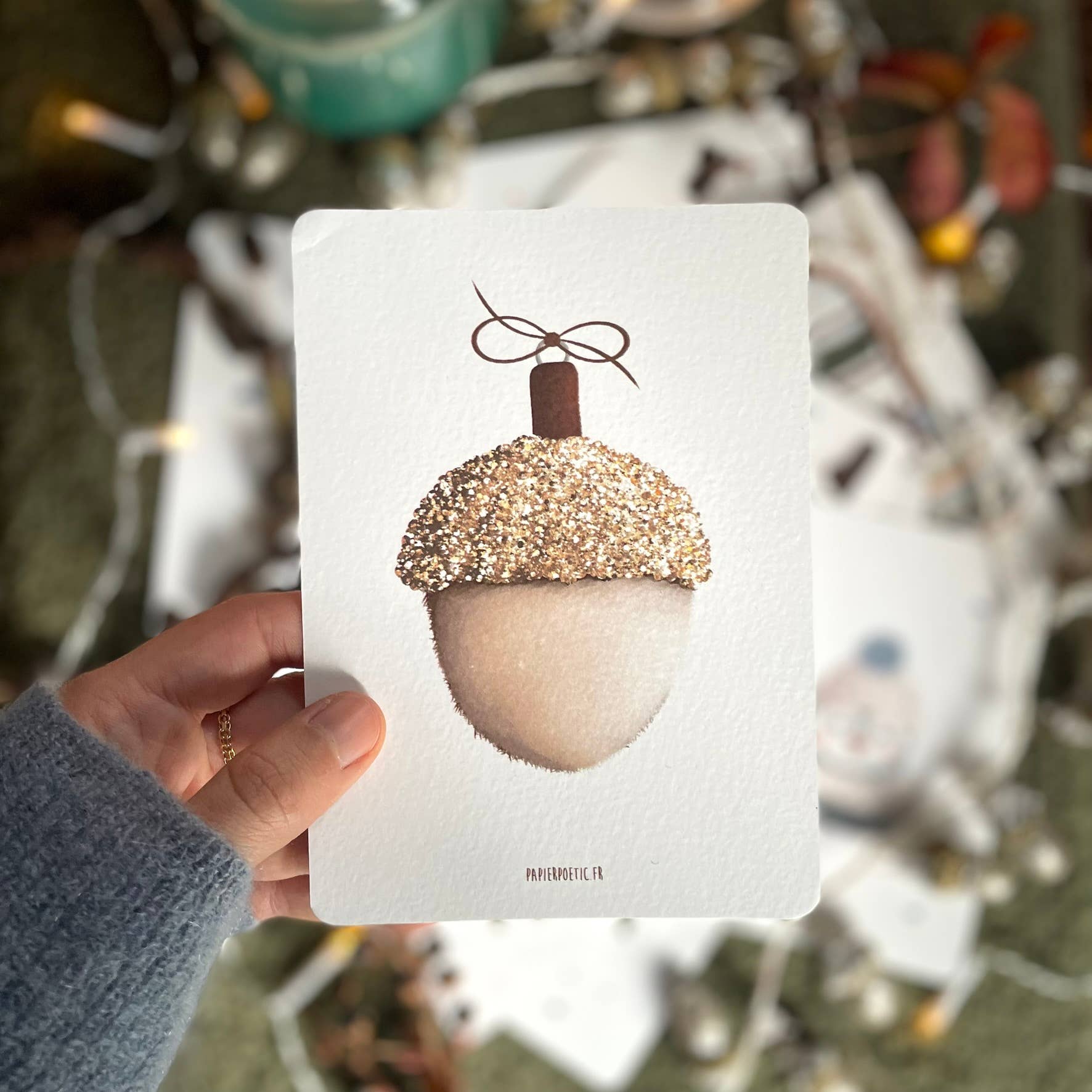 Papier Poetic - Wholesale Christmas Card - Postcard / Card "Glittery Acorn"1