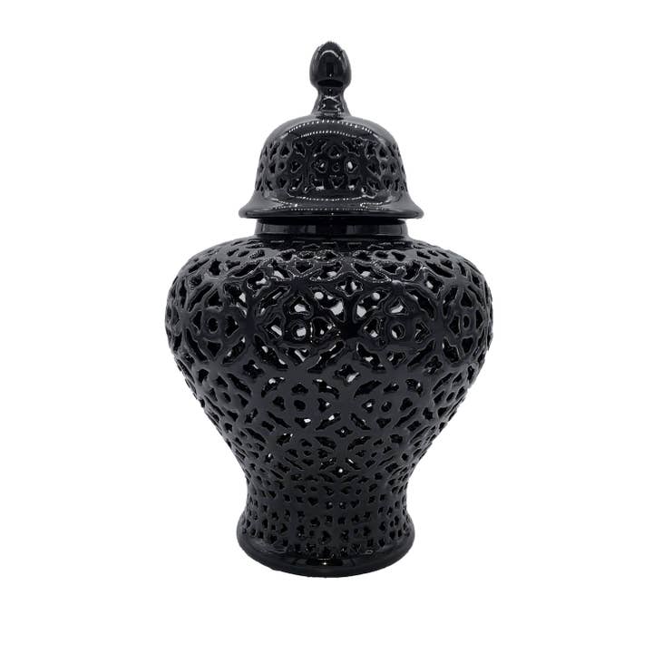 Galt International Company - Wholesale Decorative Jar - Hand Carved Lattice Pierced Ceramic Temple Ginger Jar 19.5"5