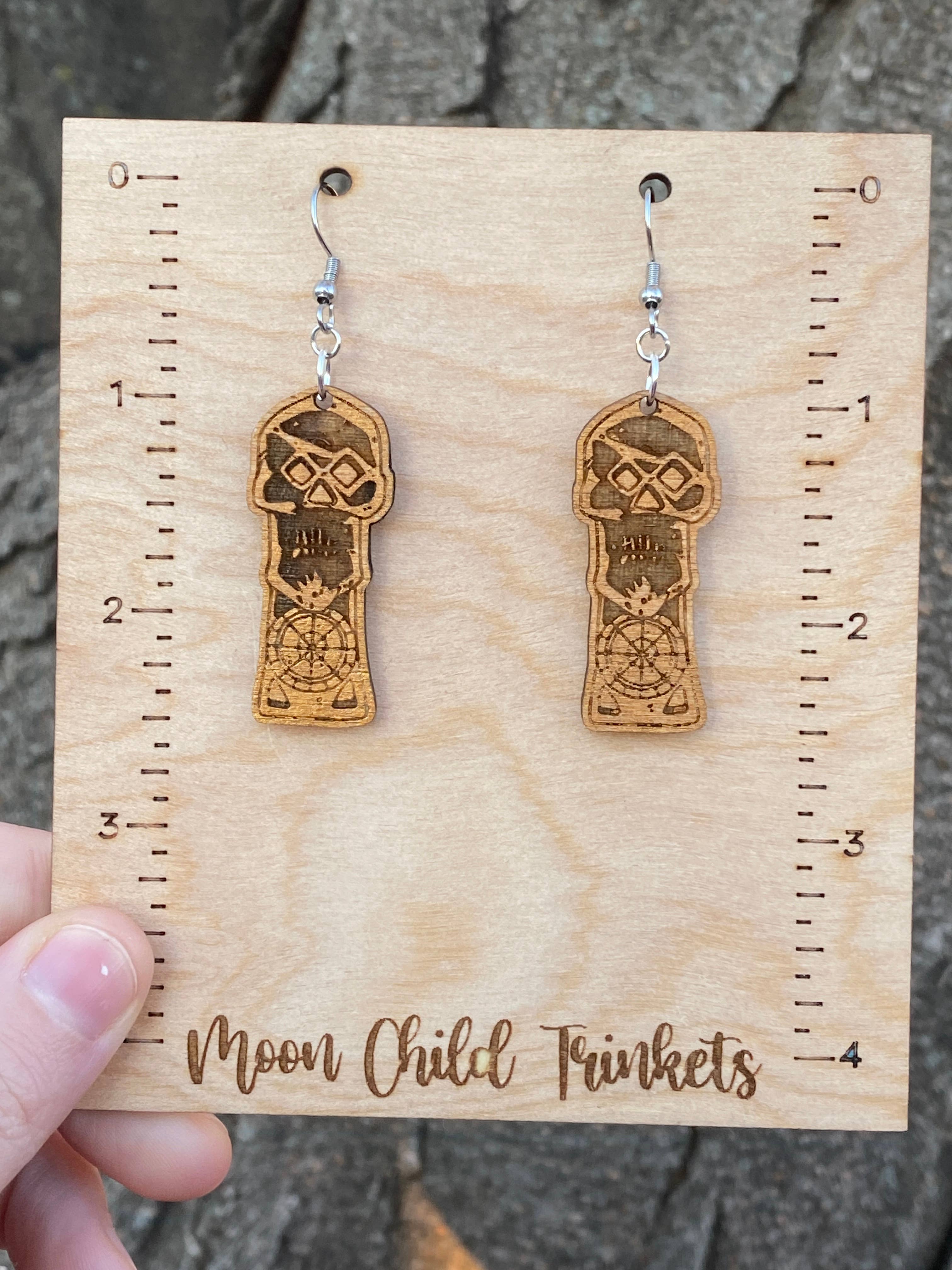 Moon Child Trinkets - Wholesale Dangle Earrings - Goonies inspired Copper Bones Skeleton Key Wood Earrings3
