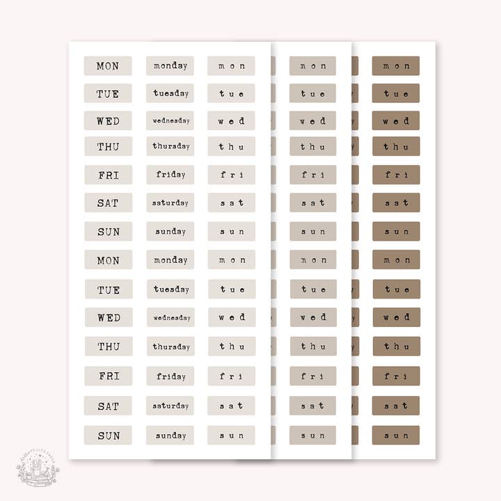 Essentials - mini week days stickers v2 (EJ 19 20 21 40) for wholesale by Hello Petite Paper