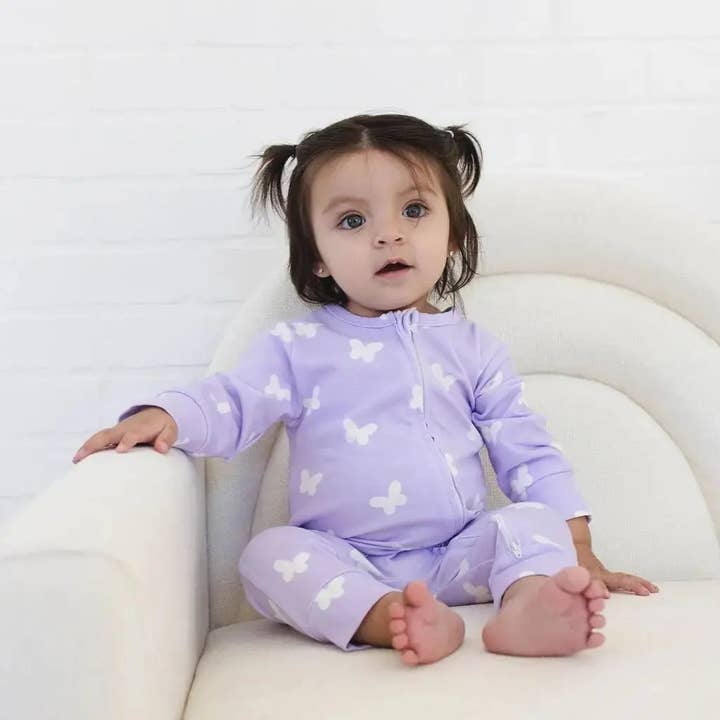 Snuggle Buds - Wholesale Sleepsuit - Baby - Lilac Flutter Zipped Onesie (0–12 Months) – 100% Cotton Muslin Baby Sleepwear5