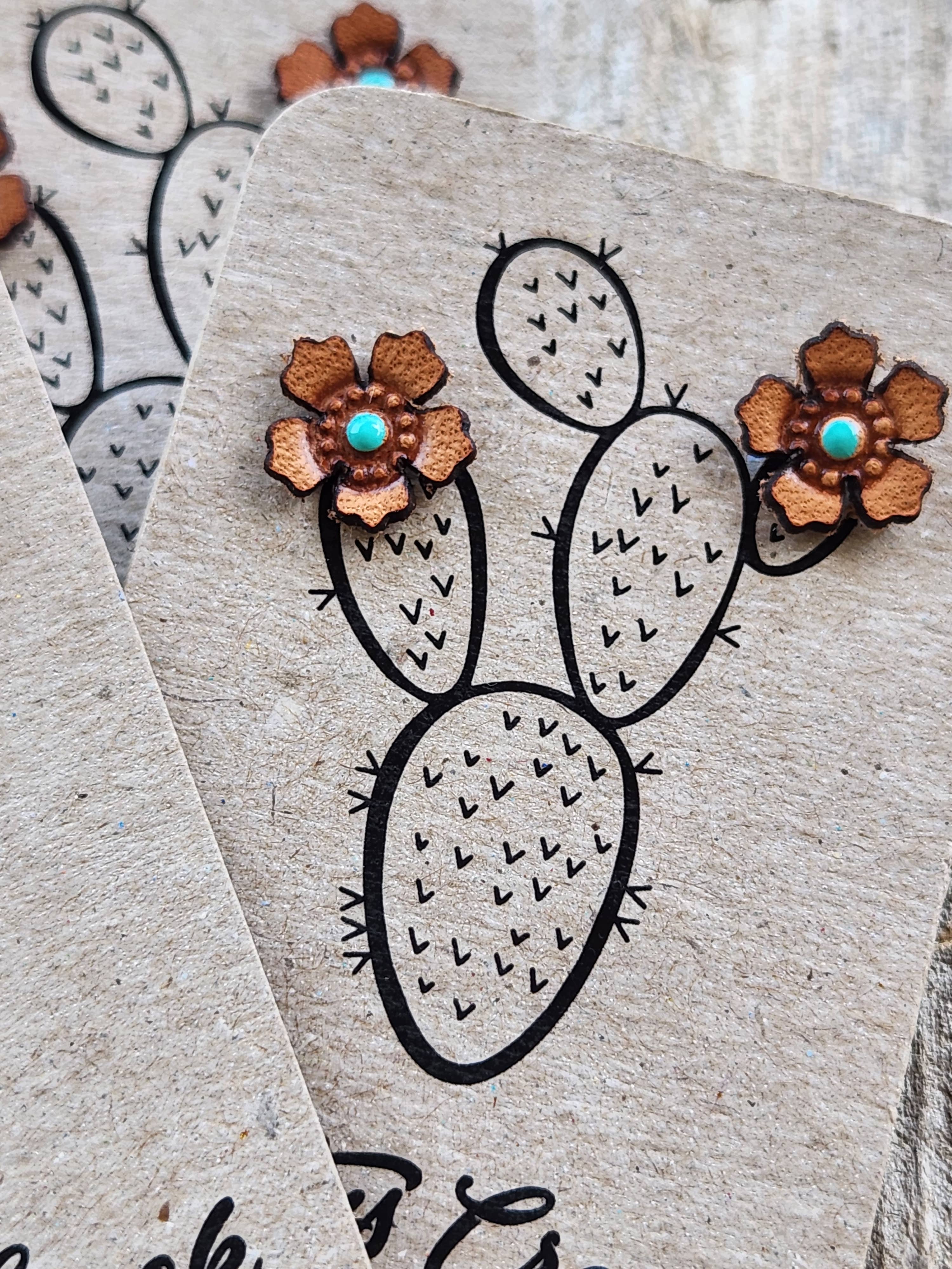 Cocklebur & Co. - Wholesale Stud/Post Earrings - Western Rose Genuine Leather Earrings5