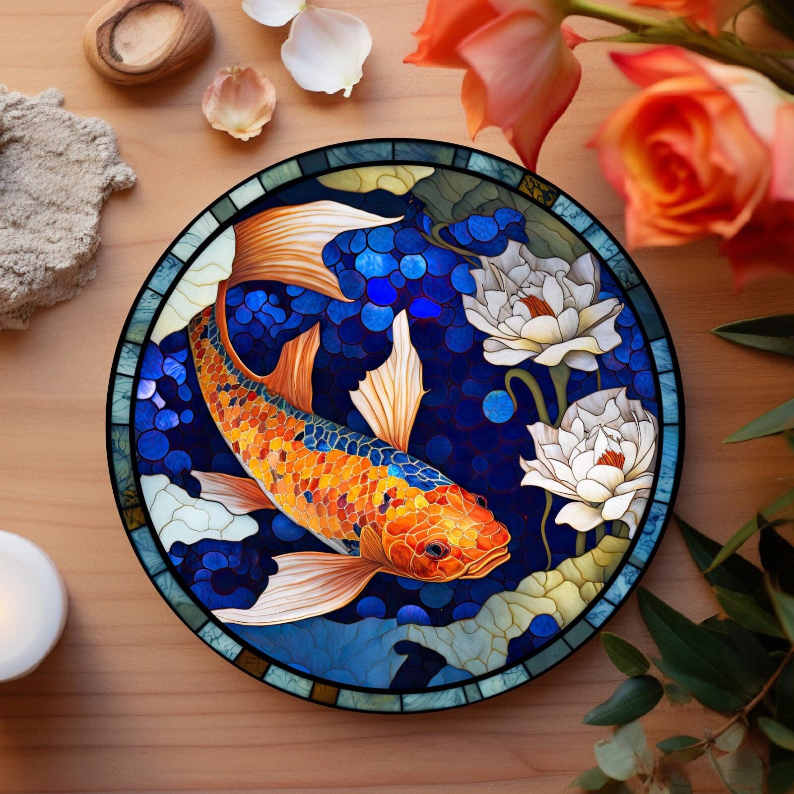 Fernville Creations - Wholesale Coasters - Stained Glass Koi & Goldfish Ceramic Coasters for Home Decor6