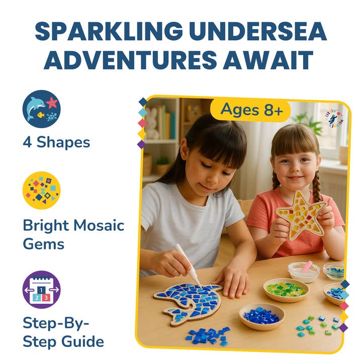 AYK Brand - Wholesale DIY Craft Kit - Kids - DIY Glass Mosaic Art Kit (Sea Creatures - 4pcs)1
