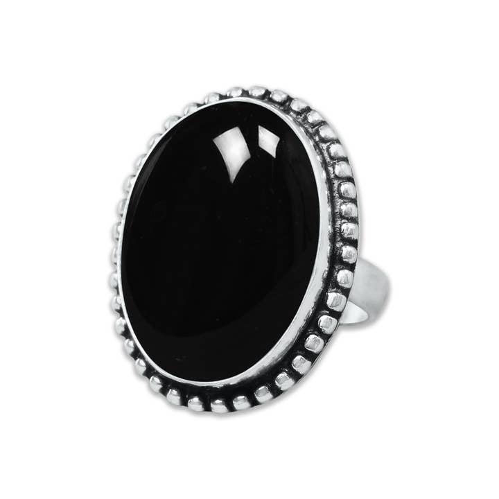 Handmade Jewels - Wholesale Cocktail/Statement Ring - Black Onyx Rings – Handmade, Silver-Plated, Assorted Boho Designs (US Sizes 6–10)2