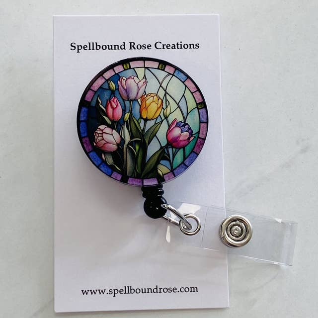 Falso Vitral Porta-Crachá de Tulipa por atacado de Spellbound Rose Creations