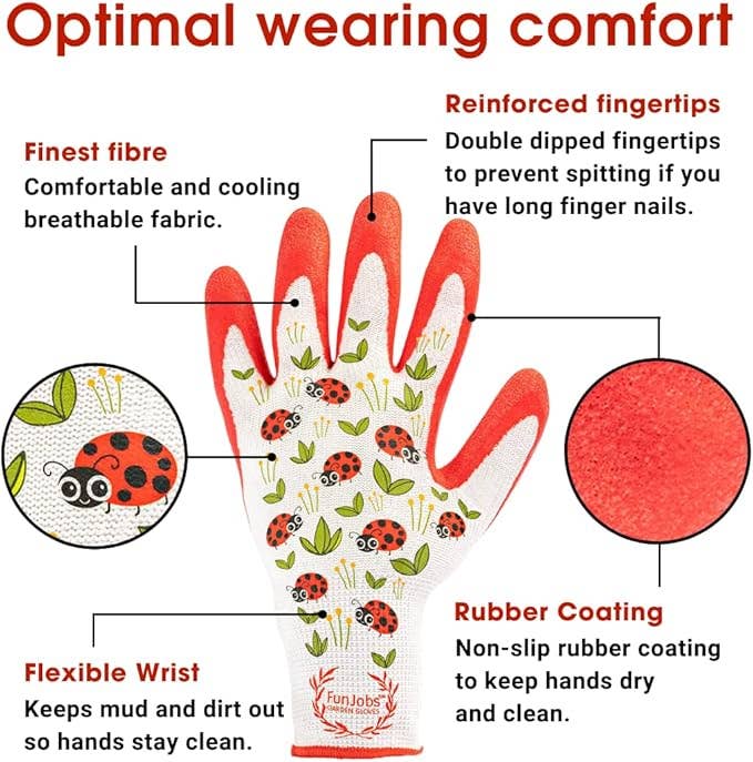 FunJobs Garden Gloves - Venta al por mayor Guantes de jardín - Guantes de jardín FunJobs con diseño de mariquitas10