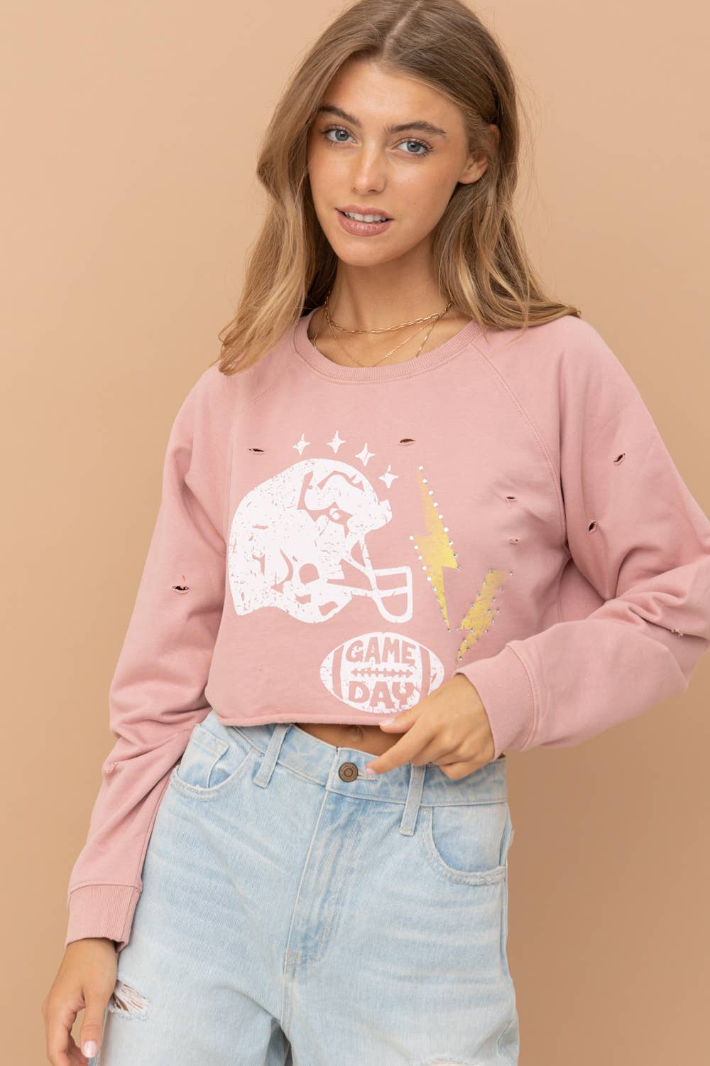 Blue B – Engroshandel Grafisk Sweatshirt - Dame – 32315T - Fransk Terry afgrøde spil dag besat sweatshirt2
