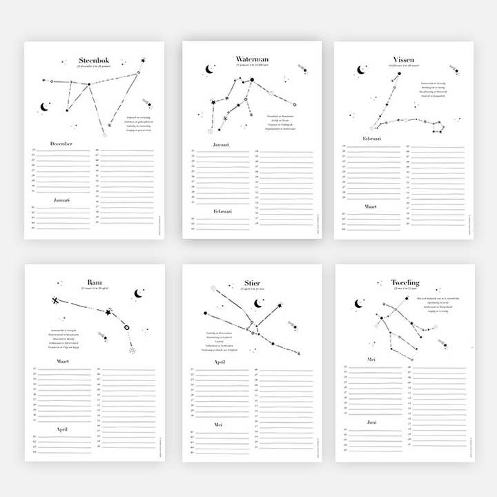 Studio Hoeked - Wholesale Calendar - Birthday Calendar - Zodiac Signs6