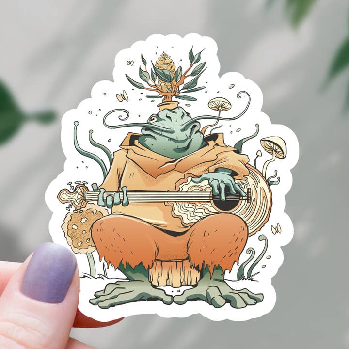 Cottagecore Frog Musician Sticker - 3" for wholesale by Mimic Gaming Co
