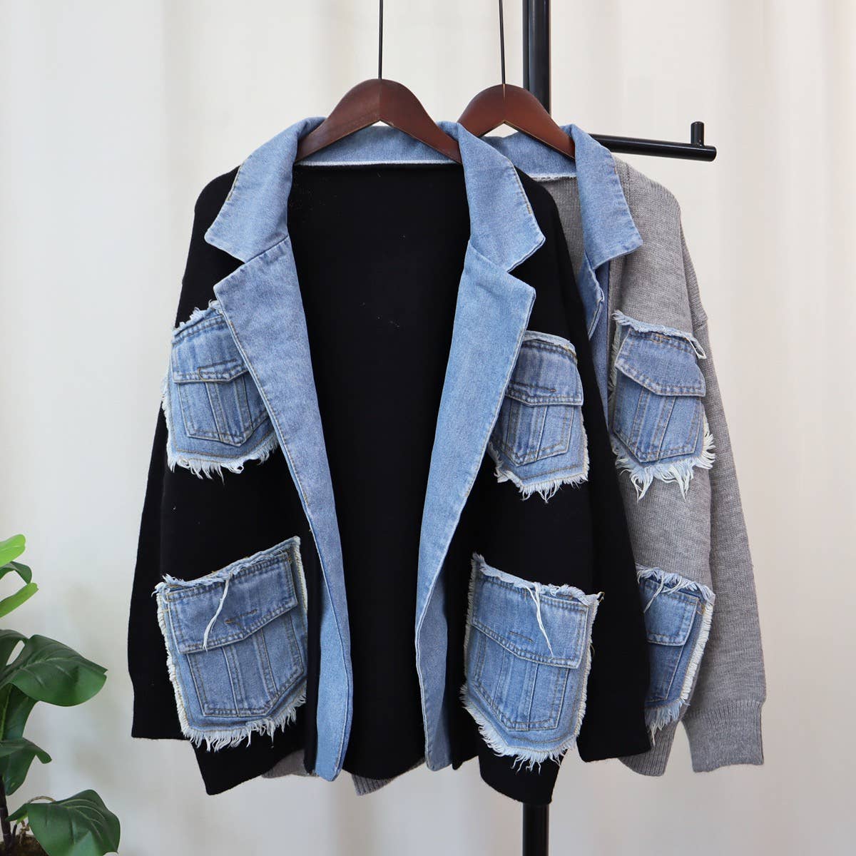 Productseeker - Wholesale Cardigan - Women's - JP26 2025 Autumn Denim Patchwork Casual Knit Cardigan12