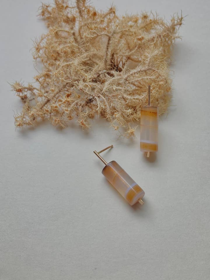 Vessel Earring - Minimal Drop Stud with Banded Agate Stone for wholesale by Telle of the Hills