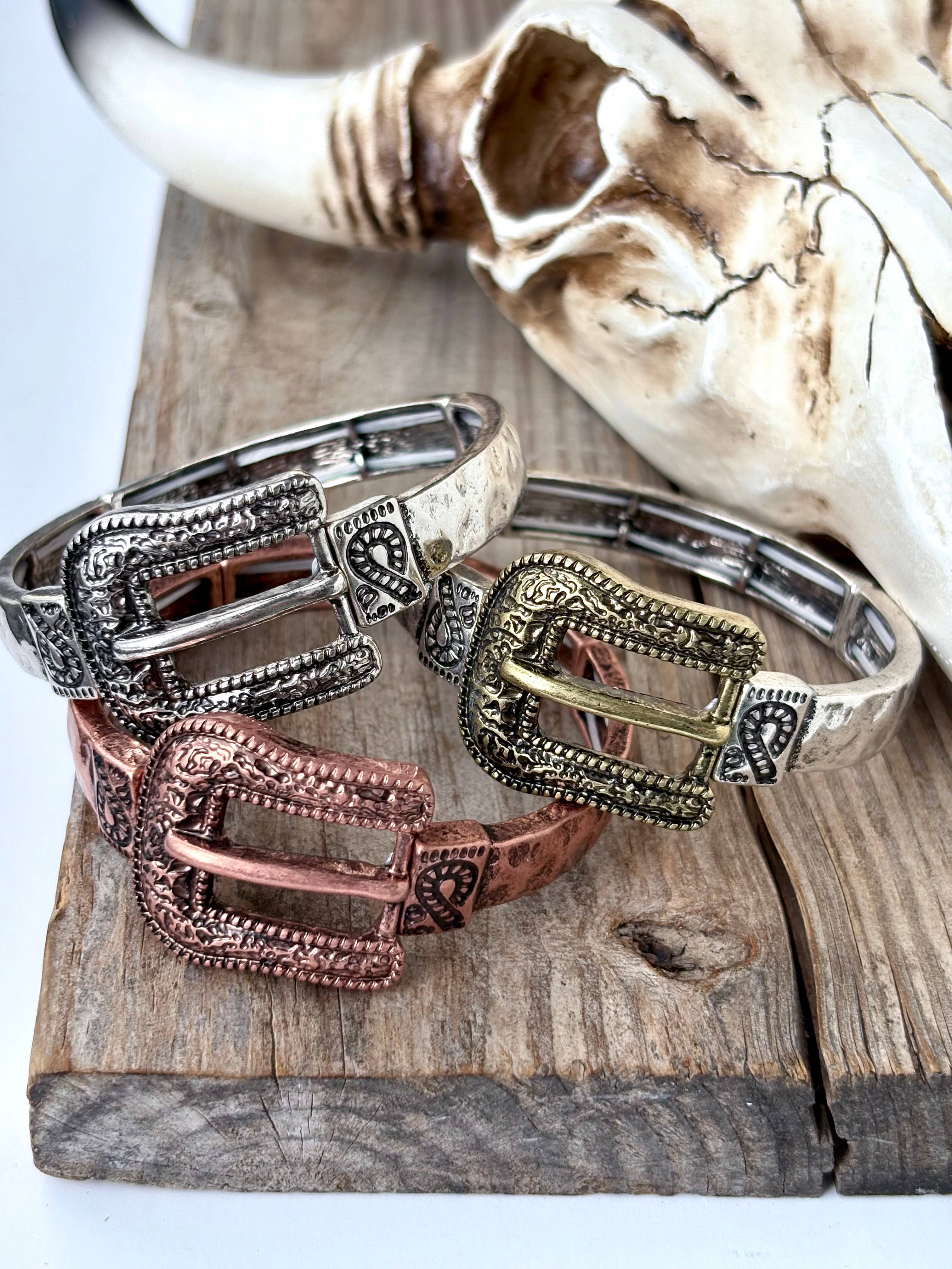 Boho Ranch Shop - Wholesale Bangle Bracelet - Western Belt Buckle Bar Bangle Stretch Bracelet2