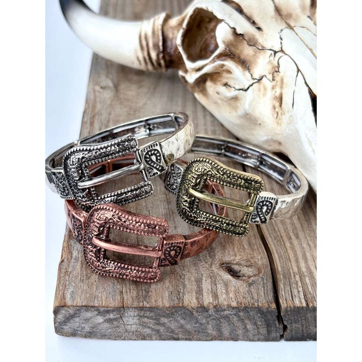 Boho Ranch Shop - Wholesale Bangle Bracelet - Western Belt Buckle Bar Bangle Stretch Bracelet2