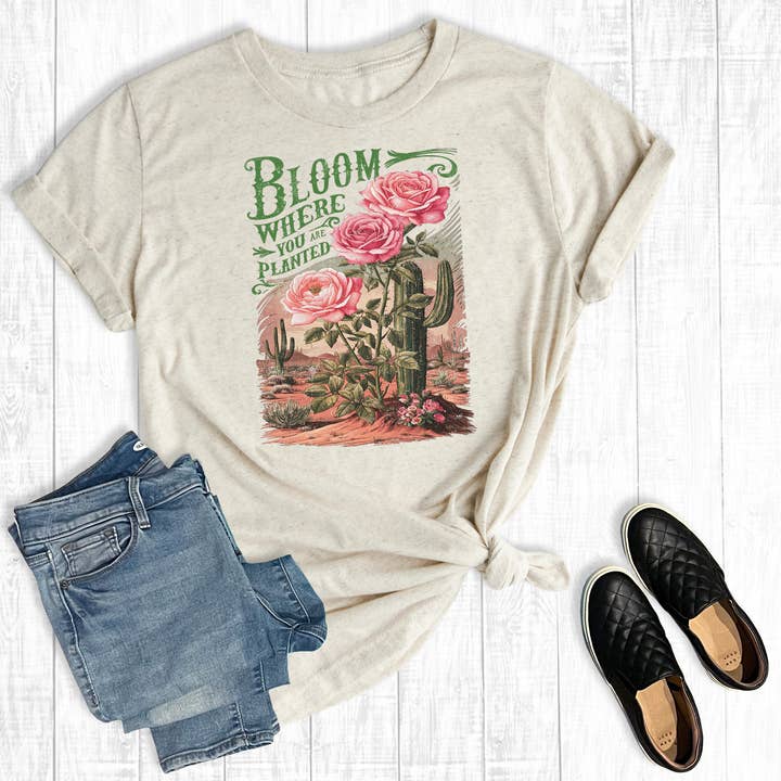 T-shirt graphique "Fleur de cactus de l'Ouest là où tu es planté" pour la vente par The Way Down South