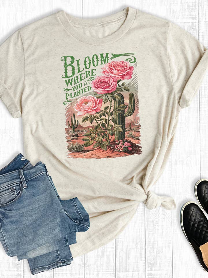 Oat Western Cactus Bloom Where You Are Planted Graphic Tee for wholesale on Faire0