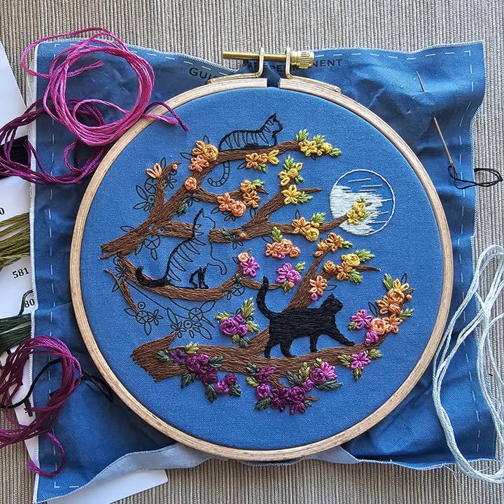 Jessica Long Embroidery - Wholesale Embroidery/Cross Stitch Supplies - Cats & Full Moon Embroidery Kit2