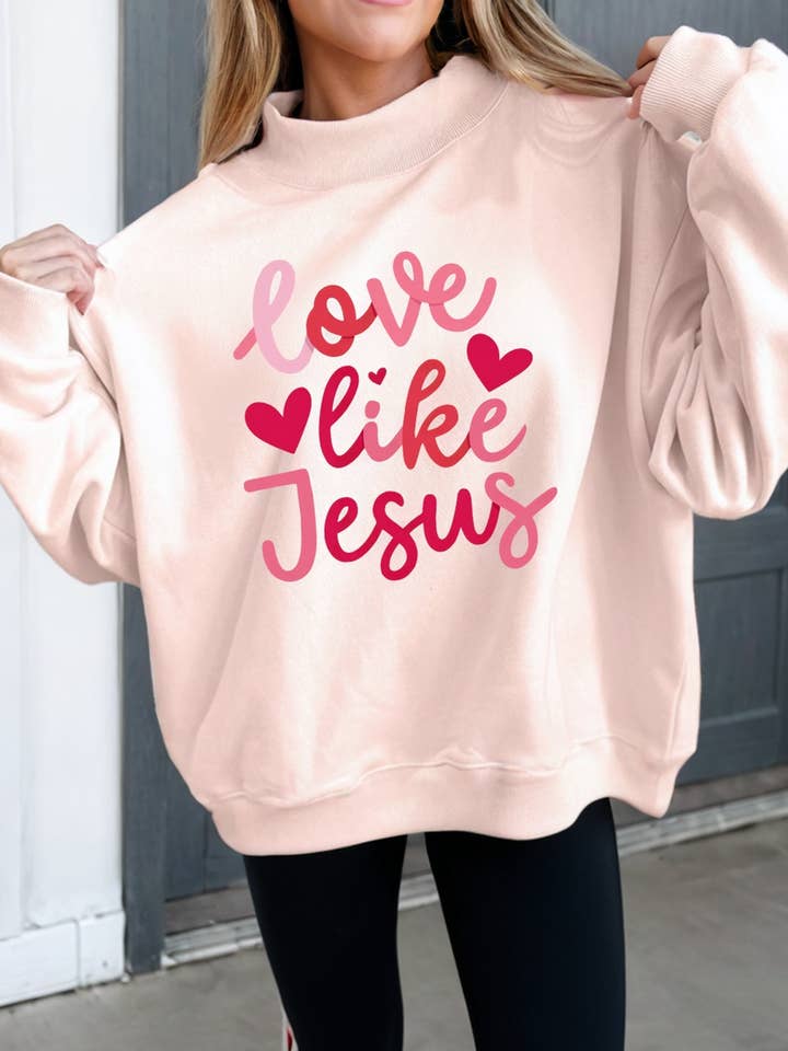LAS love like Jesus Valentines Mock Neck Sweatshirt (S-XL) for wholesale by LA Society
