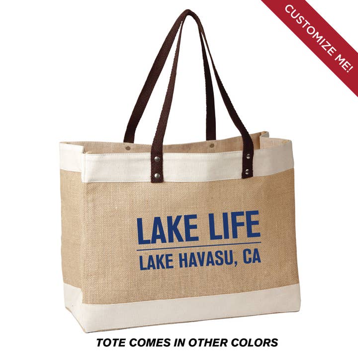 Lake Life - Custom Printed Cotton & Jute Weekender Tote Bag for wholesale by Upper Lake Tote Bags