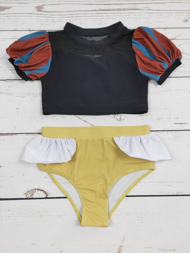 Black Yellow Two Piece Girls Summer Swimwear for wholesale by sassy kids palace