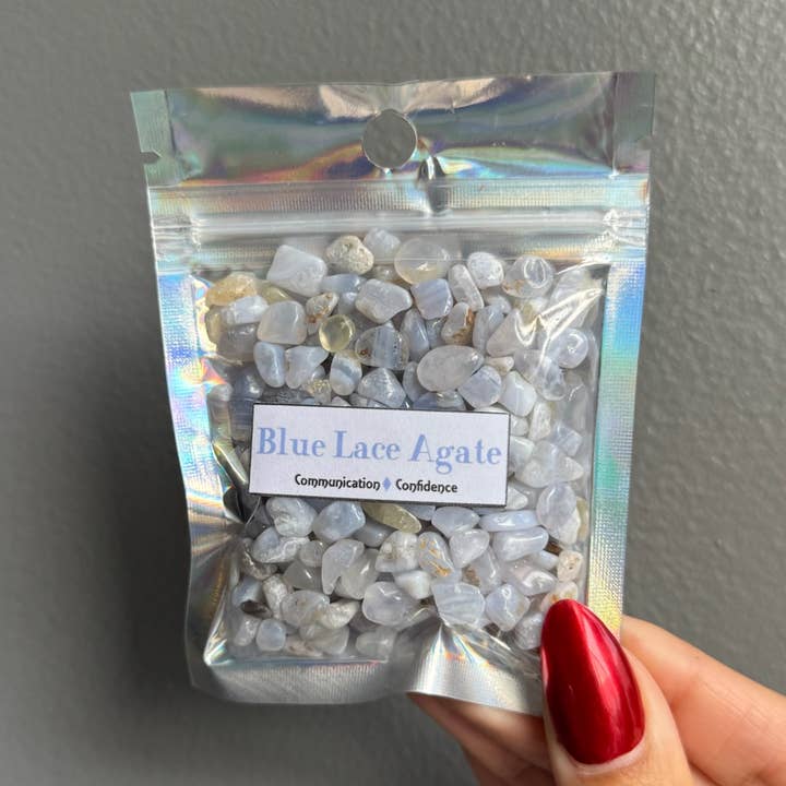 Sapphire & Sage - Wholesale Spiritual Stone/Crystal - Blue Lace Agate Crystal Chip Bags0