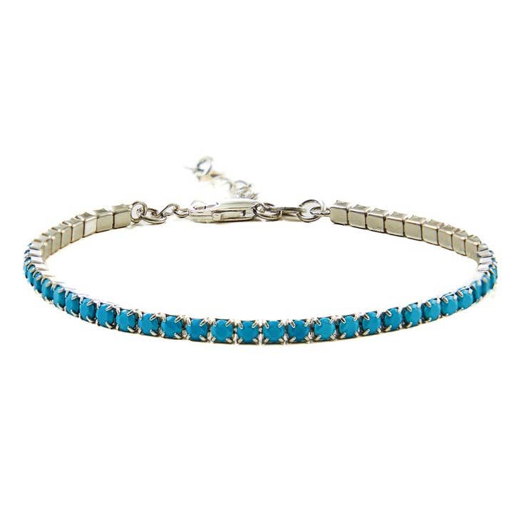 d'Este - Wholesale Tennis Bracelet - 925 Silver and Turquoise Tennis - Large