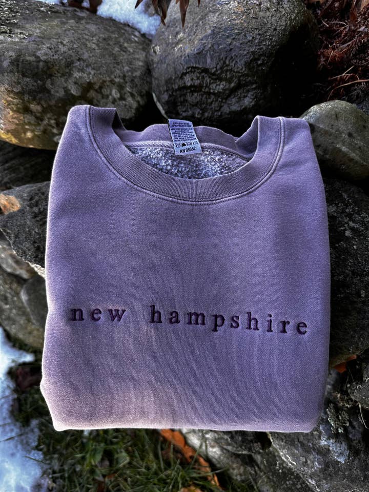 Simple New Hampshire Embroidered Crewneck Sweatshirt for wholesale by Woods & Sea
