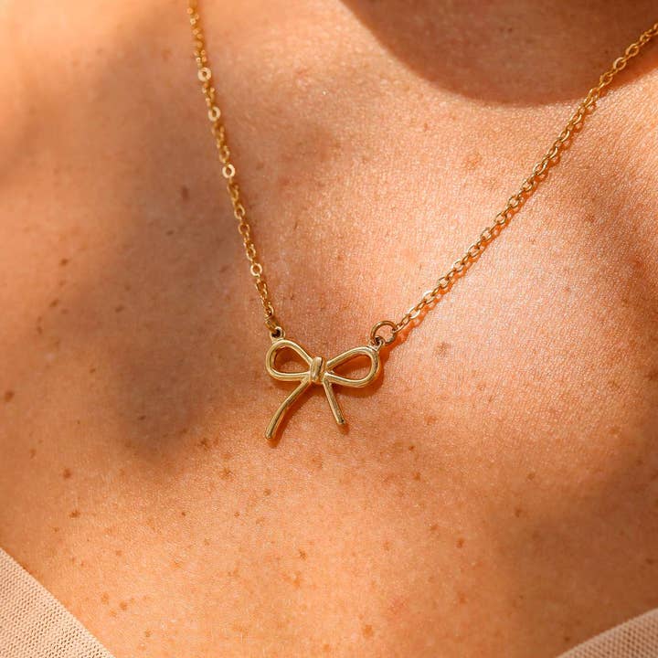 WJW - Wholesale Individual Charm/Pendant - 18K Gold PVD Stainless Steel Bow Connector Charm